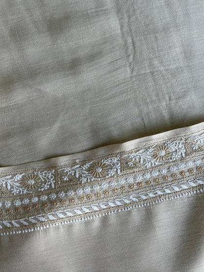 Natural Beige Moonga Silk Chikankari Men’s Kurta Fabric
