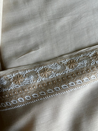 Natural Beige Moonga Silk Chikankari Men’s Kurta Fabric