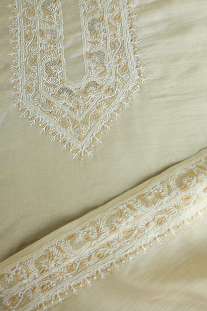 Natural Beige Moonga Silk Chikankari Men’s Kurta Fabric