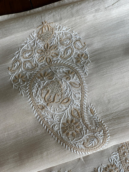 Natural Beige Moonga Silk Chikankari Men’s Kurta Fabric