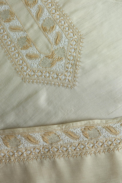 Natural Beige Moonga Silk Chikankari Men’s Kurta Fabric