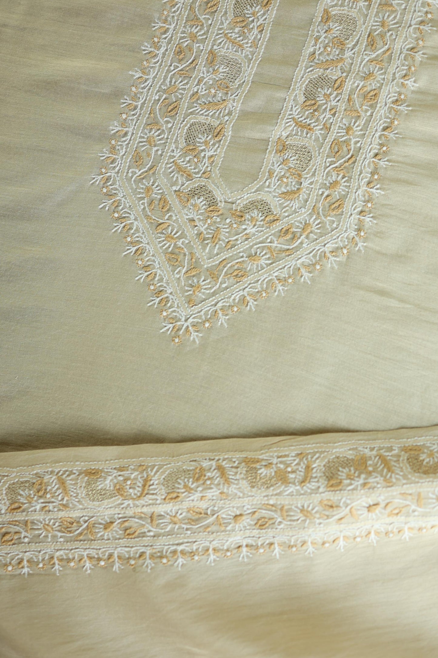 Natural Beige Moonga Silk Chikankari Men’s Kurta Fabric