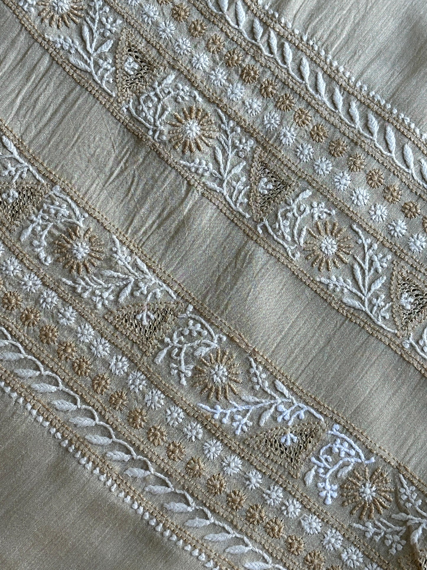 Natural Beige Moonga Silk Chikankari Men’s Kurta Fabric