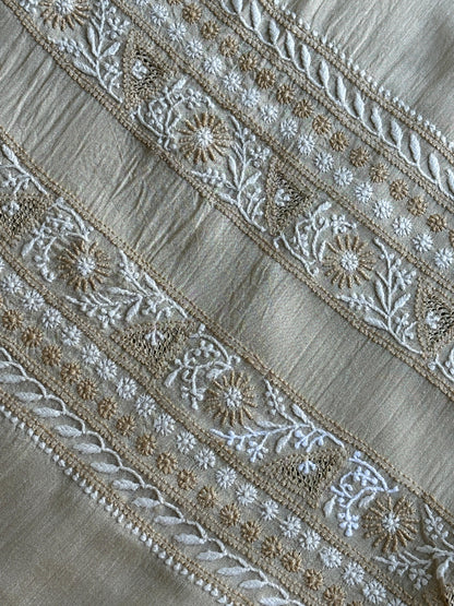 Natural Beige Moonga Silk Chikankari Men’s Kurta Fabric