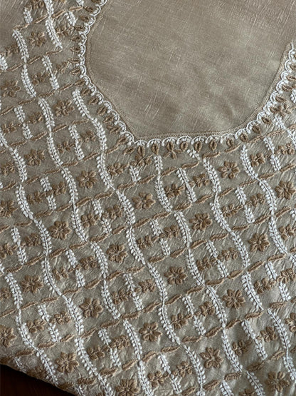 Natural Beige Moonga Silk Chikankari Unstitched Blouse Fabric
