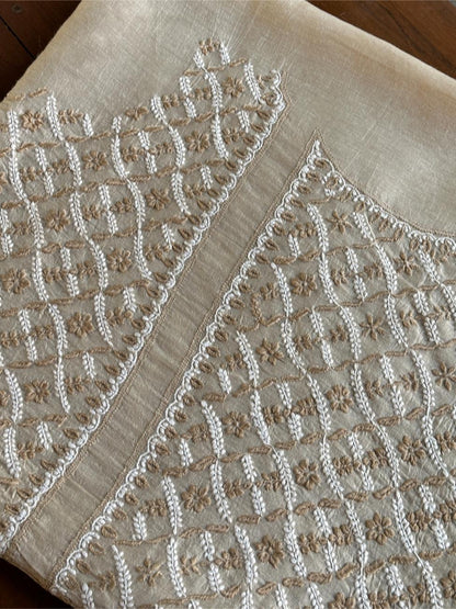 Natural Beige Moonga Silk Chikankari Unstitched Blouse Fabric