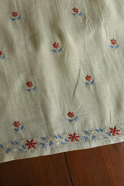 Natural Beige Mul Chanderi Silk Kalamkari Unstitched Kurta Dupatta Set