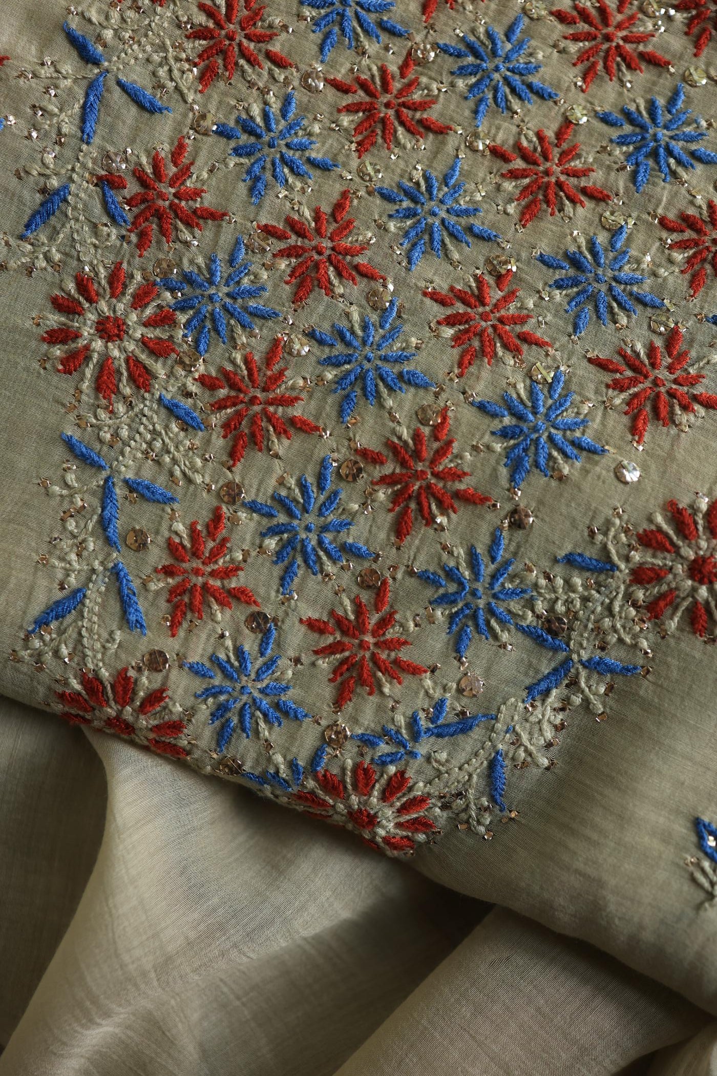 Natural Beige Mul Chanderi Silk Kalamkari Unstitched Kurta Dupatta Set