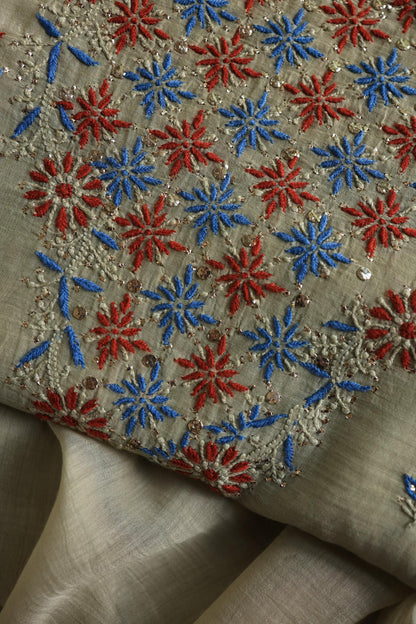 Natural Beige Mul Chanderi Silk Kalamkari Unstitched Kurta Dupatta Set