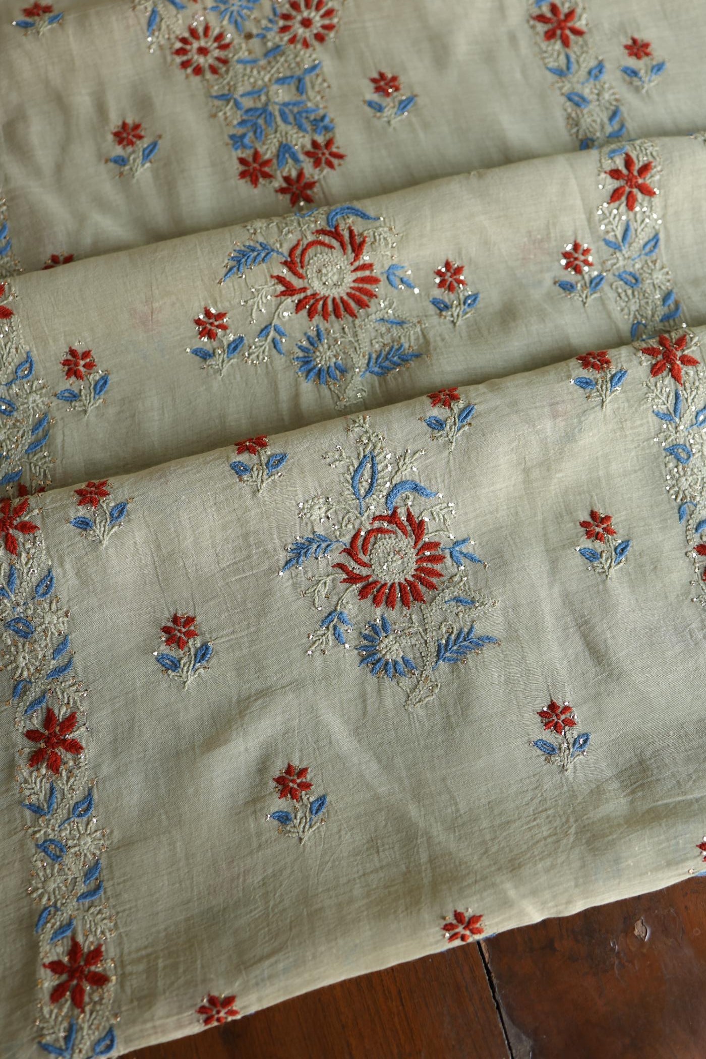 Natural Beige Mul Chanderi Silk Kalamkari Unstitched Kurta Dupatta Set