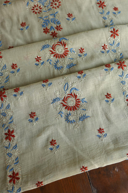 Natural Beige Mul Chanderi Silk Kalamkari Unstitched Kurta Dupatta Set