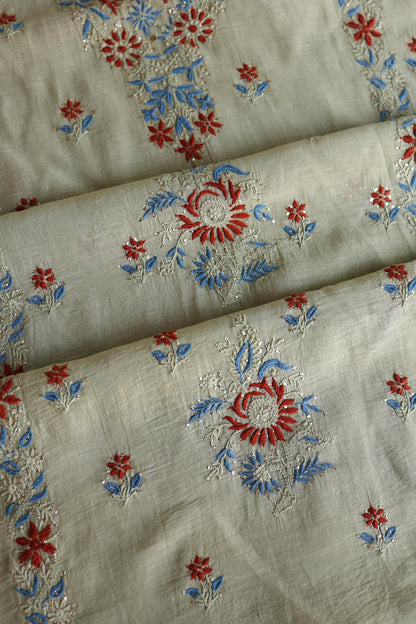 Natural Beige Mul Chanderi Silk Kalamkari Unstitched Kurta Dupatta Set