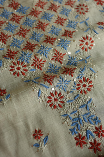 Natural Beige Mul Chanderi Silk Kalamkari Unstitched Kurta Dupatta Set