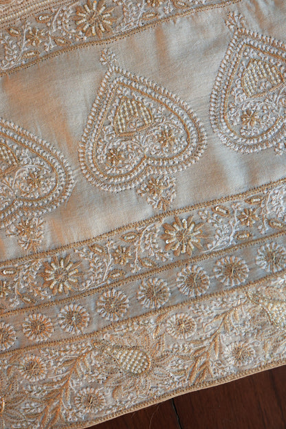 Natural Beige Pashmina x Chikankari Fabric