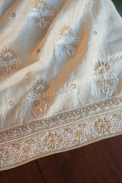 Natural Beige Pashmina x Chikankari Fabric