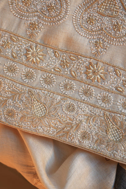 Natural Beige Pashmina x Chikankari Fabric