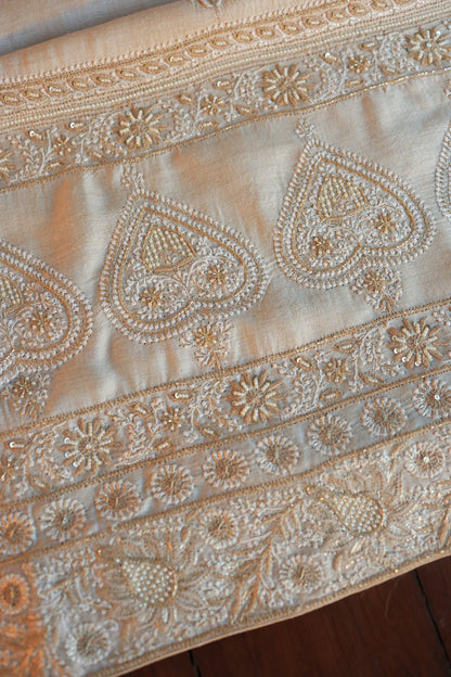 Natural Beige Pashmina x Chikankari Fabric