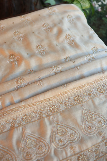 Natural Beige Pashmina x Chikankari Fabric