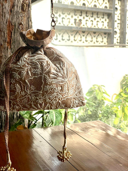 Natural Beige Raw Silk Chikankari Polti Bag