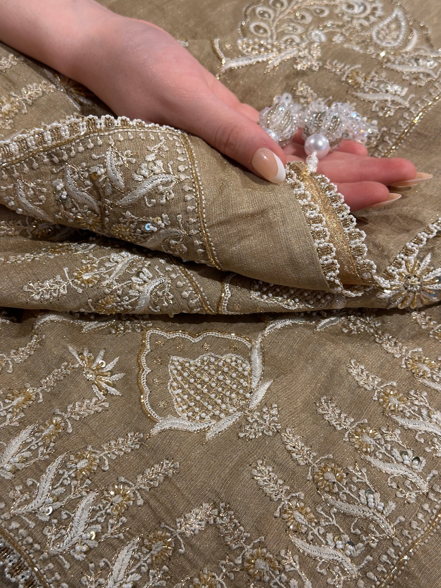 Natural Shade Fine Chikankari Ari Tissue Silk Dupatta