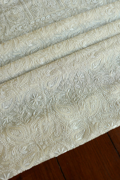 Natural Beige Shade Paper Tussar Resham Chikankari Unstitched Kurta Dupatta Set