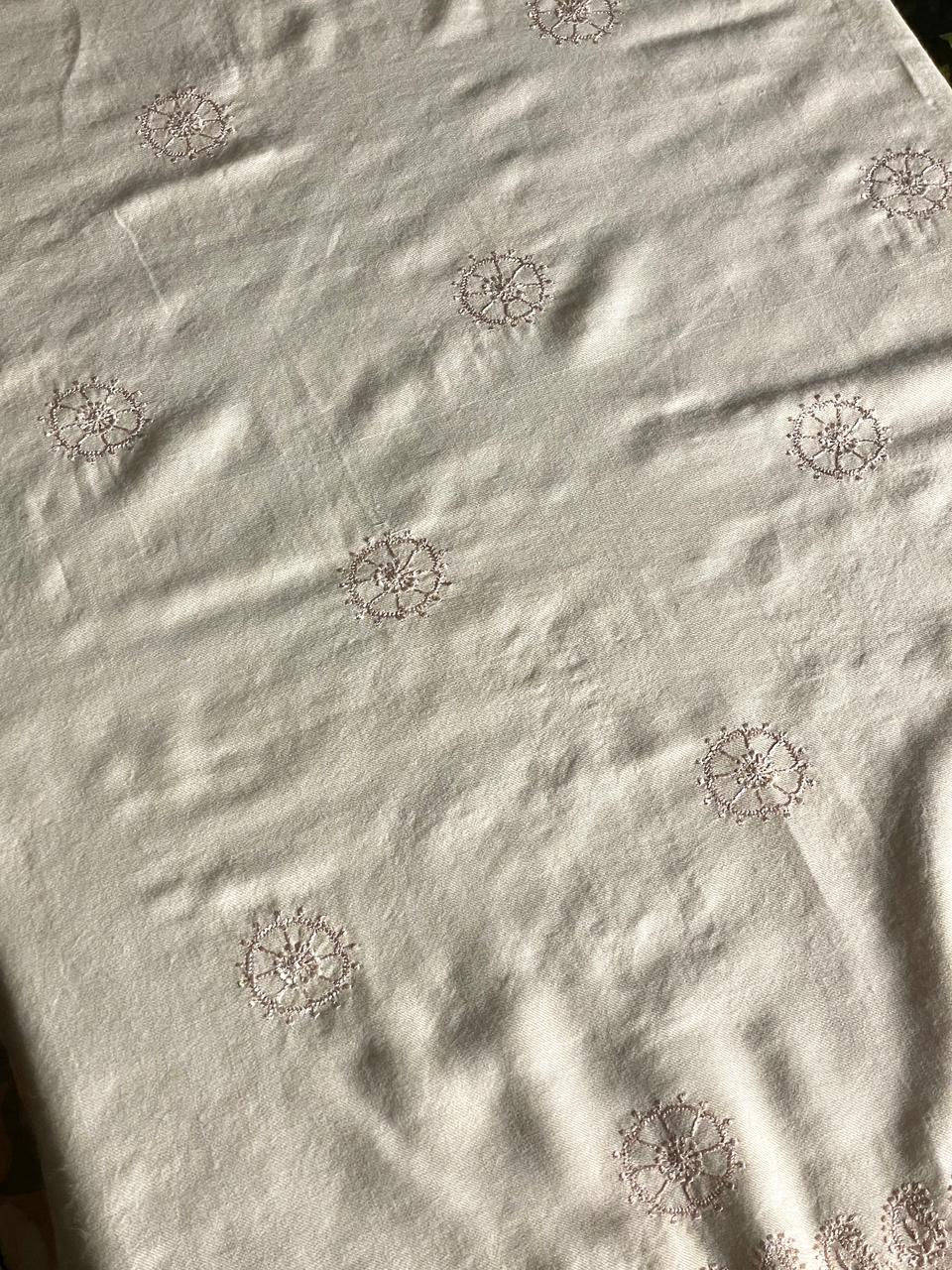 Natural Beige Shade Saman Pashmina Resham Thread Fine Chikankari Shawl