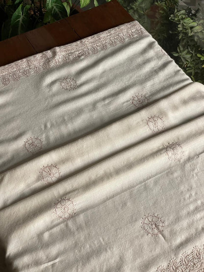 Natural Beige Shade Saman Pashmina Resham Thread Fine Chikankari Shawl
