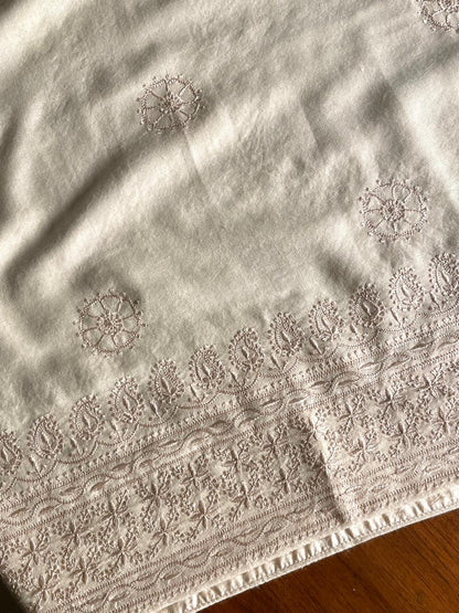 Natural Beige Shade Saman Pashmina Resham Thread Fine Chikankari Shawl