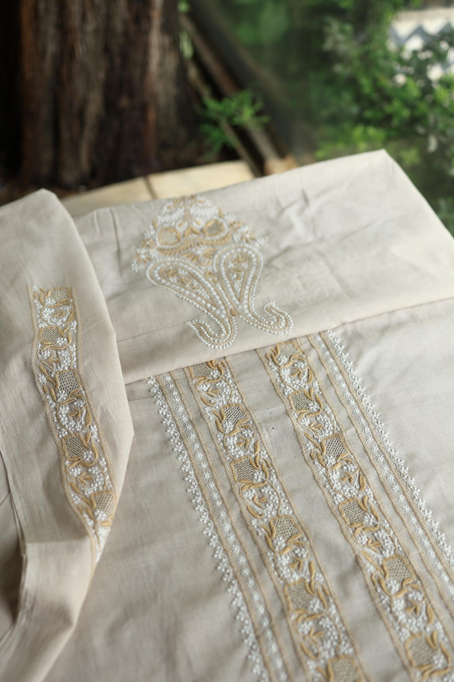 Natural Beige Shade Unisex Chikankari Bengal Muslin Kurta
