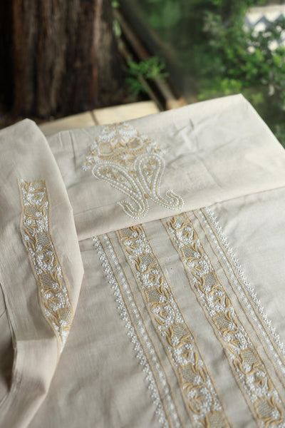 Natural Beige Shade Unisex Chikankari Bengal Muslin Kurta