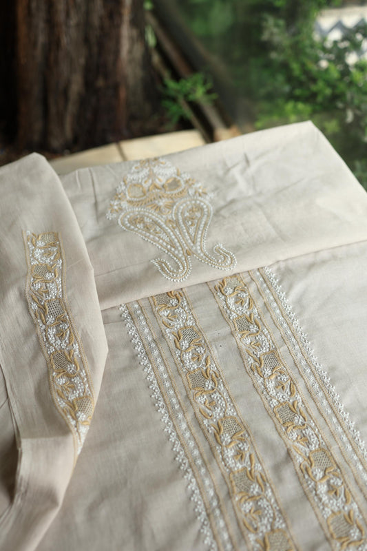 Natural Beige Shade Unisex Chikankari Bengal Muslin Kurta