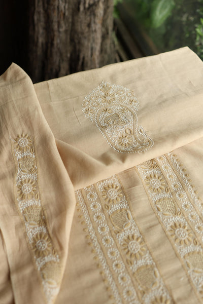 Natural Beige Shade Unisex Chikankari Bengal Muslin Kurta