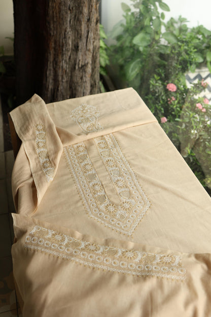 Natural Beige Shade Unisex Chikankari Bengal Muslin Kurta