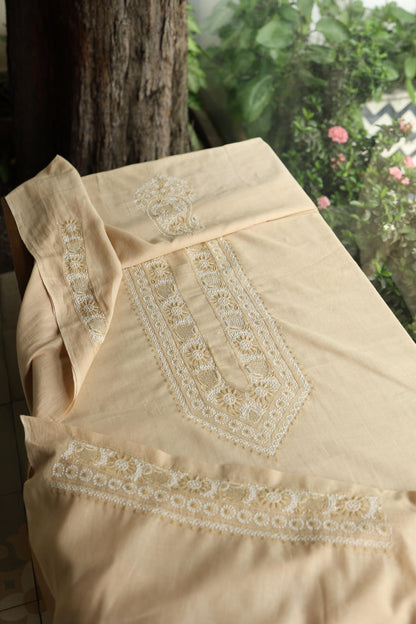 Natural Beige Shade Unisex Chikankari Bengal Muslin Kurta