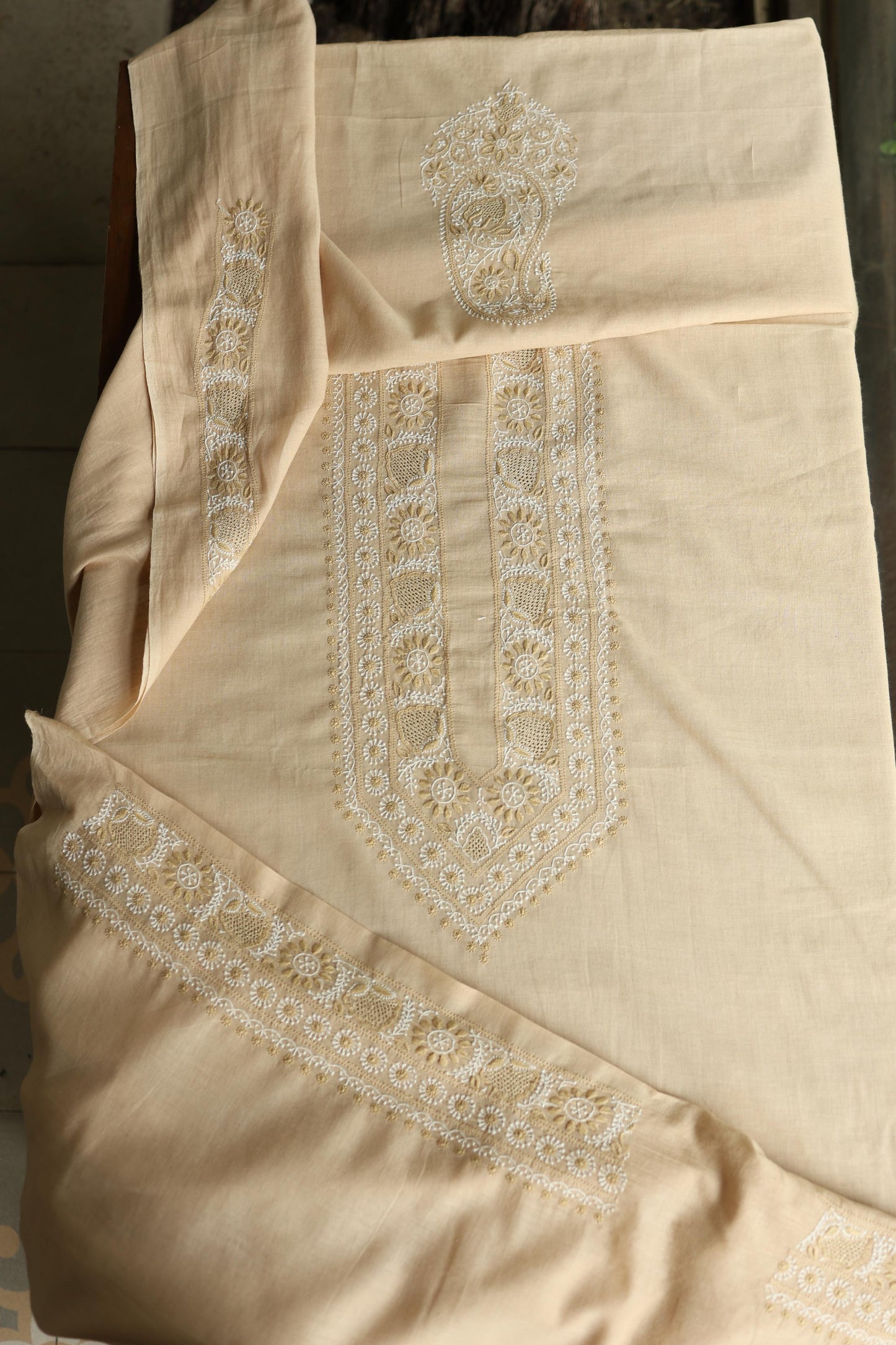 Natural Beige Shade Unisex Chikankari Bengal Muslin Kurta