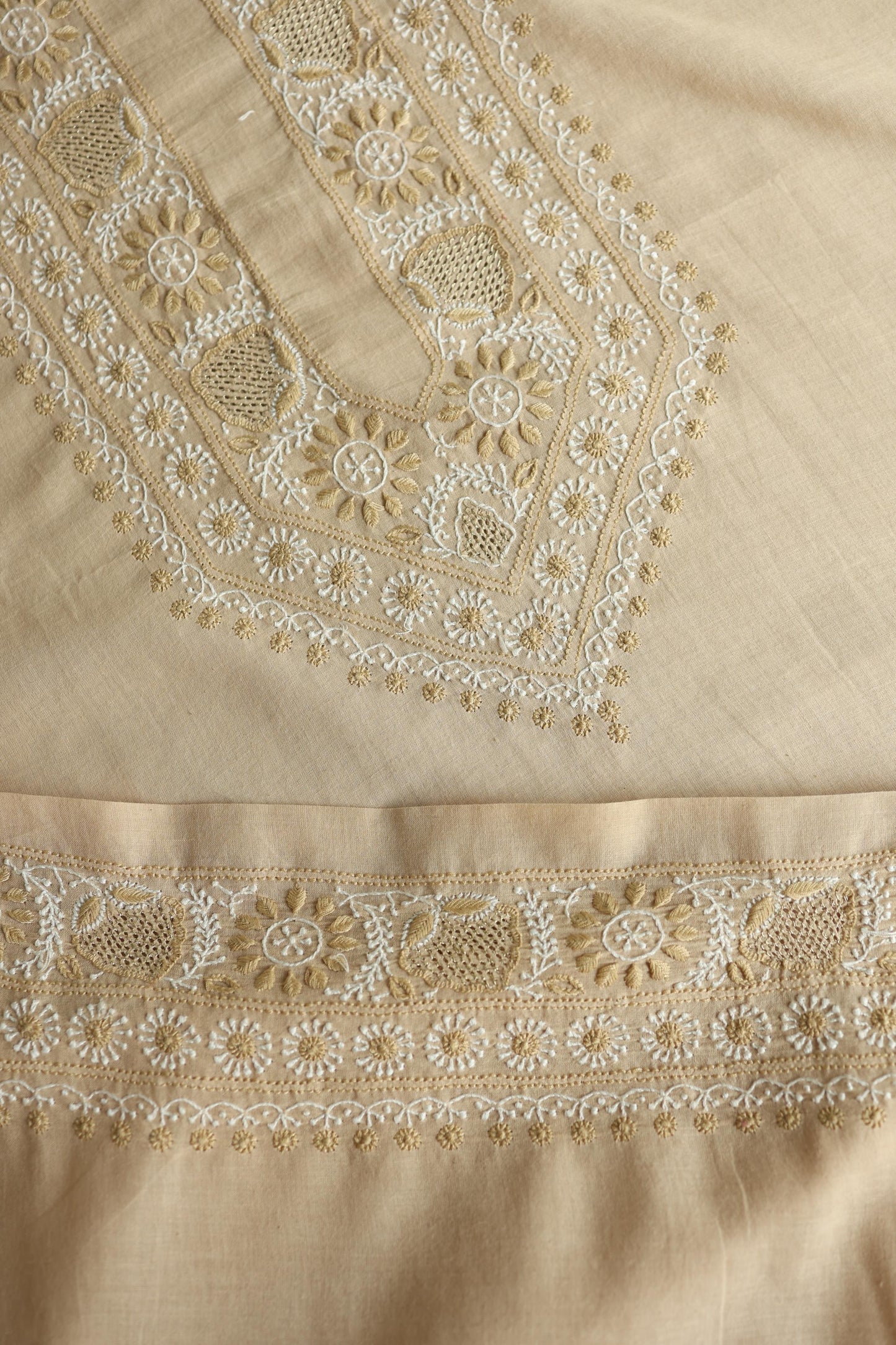 Natural Beige Shade Unisex Chikankari Bengal Muslin Kurta