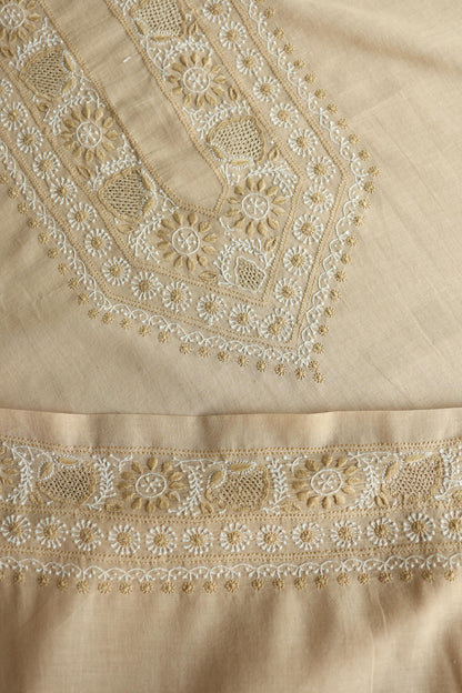Natural Beige Shade Unisex Chikankari Bengal Muslin Kurta
