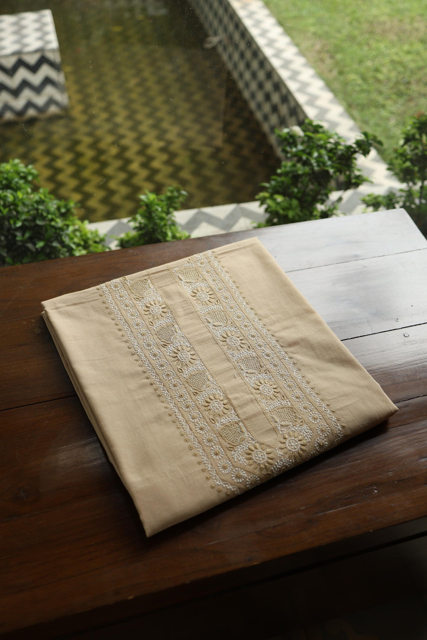 Natural Beige Shade Unisex Chikankari Bengal Muslin Kurta