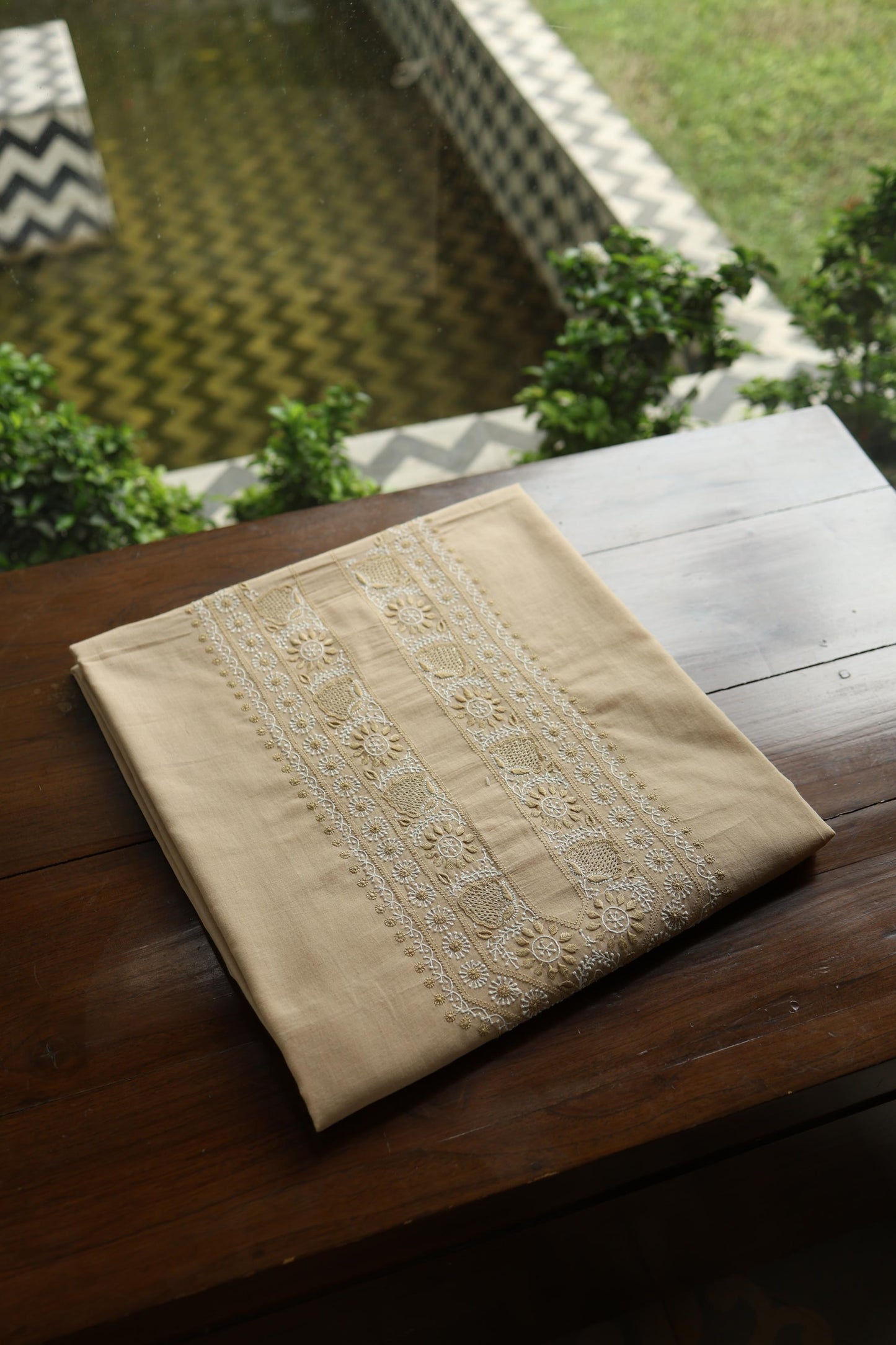 Natural Beige Shade Unisex Chikankari Bengal Muslin Kurta