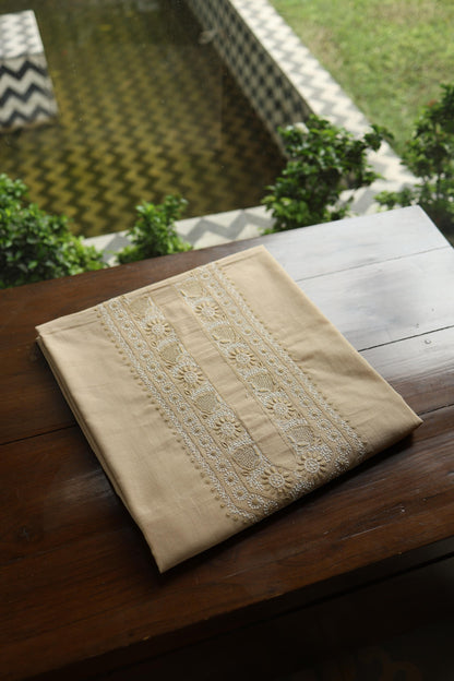Natural Beige Shade Unisex Chikankari Bengal Muslin Kurta