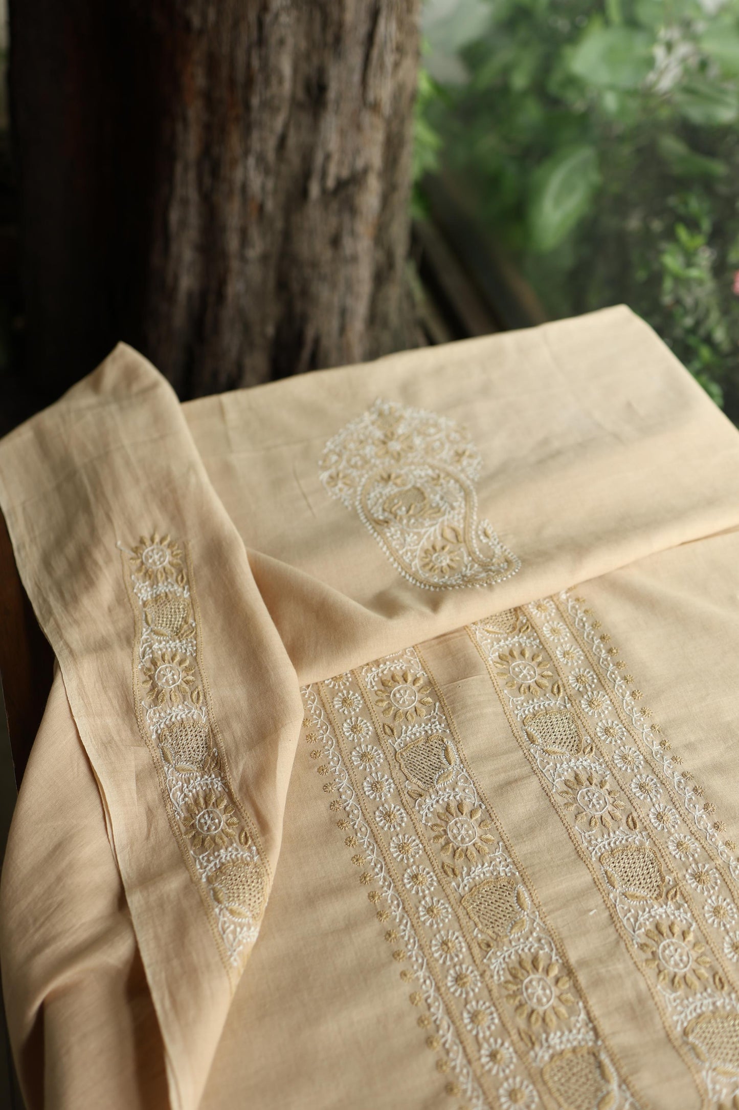 Natural Beige Shade Unisex Chikankari Bengal Muslin Kurta