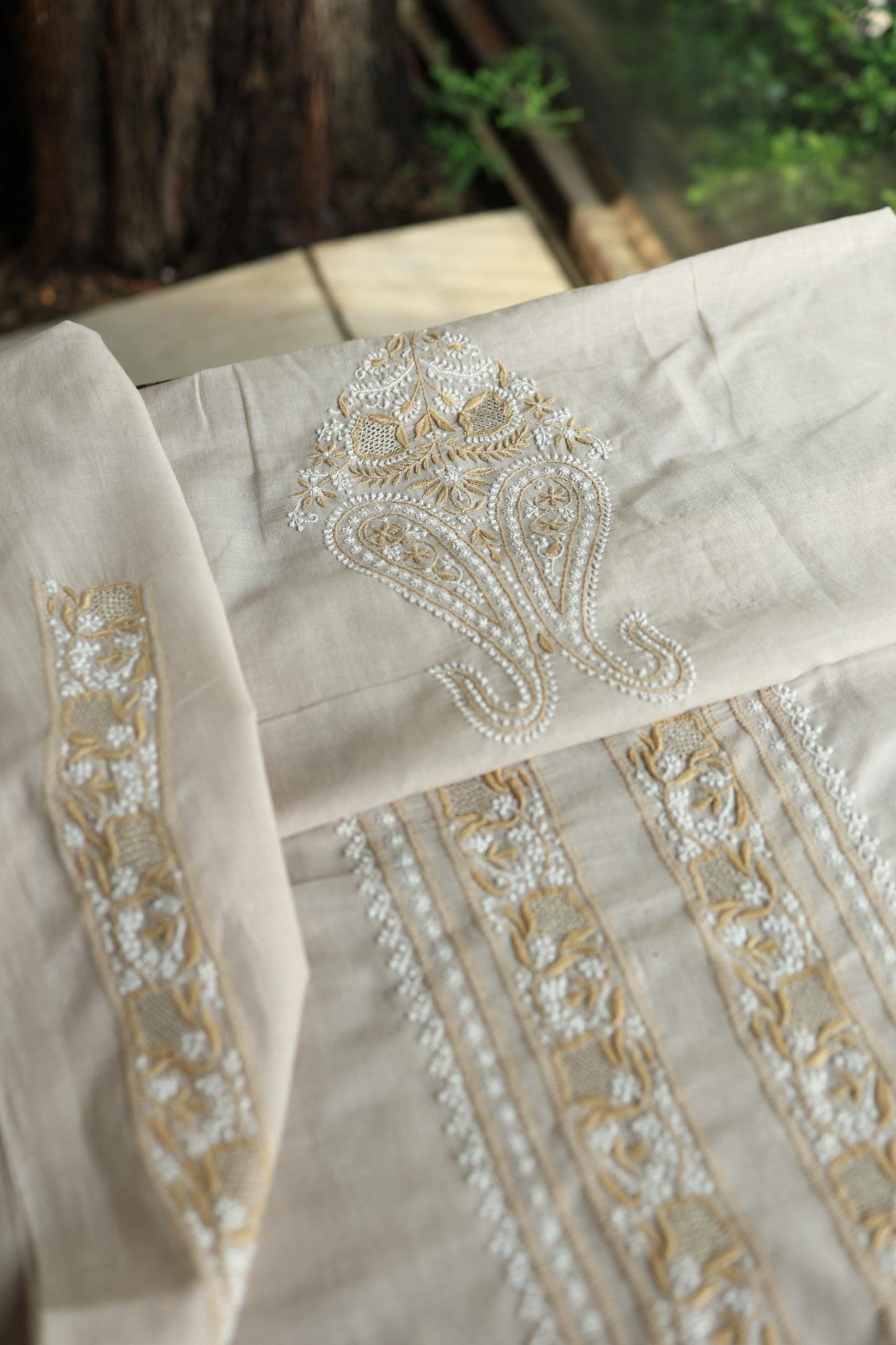 Natural Beige Shade Unisex Chikankari Bengal Muslin Kurta