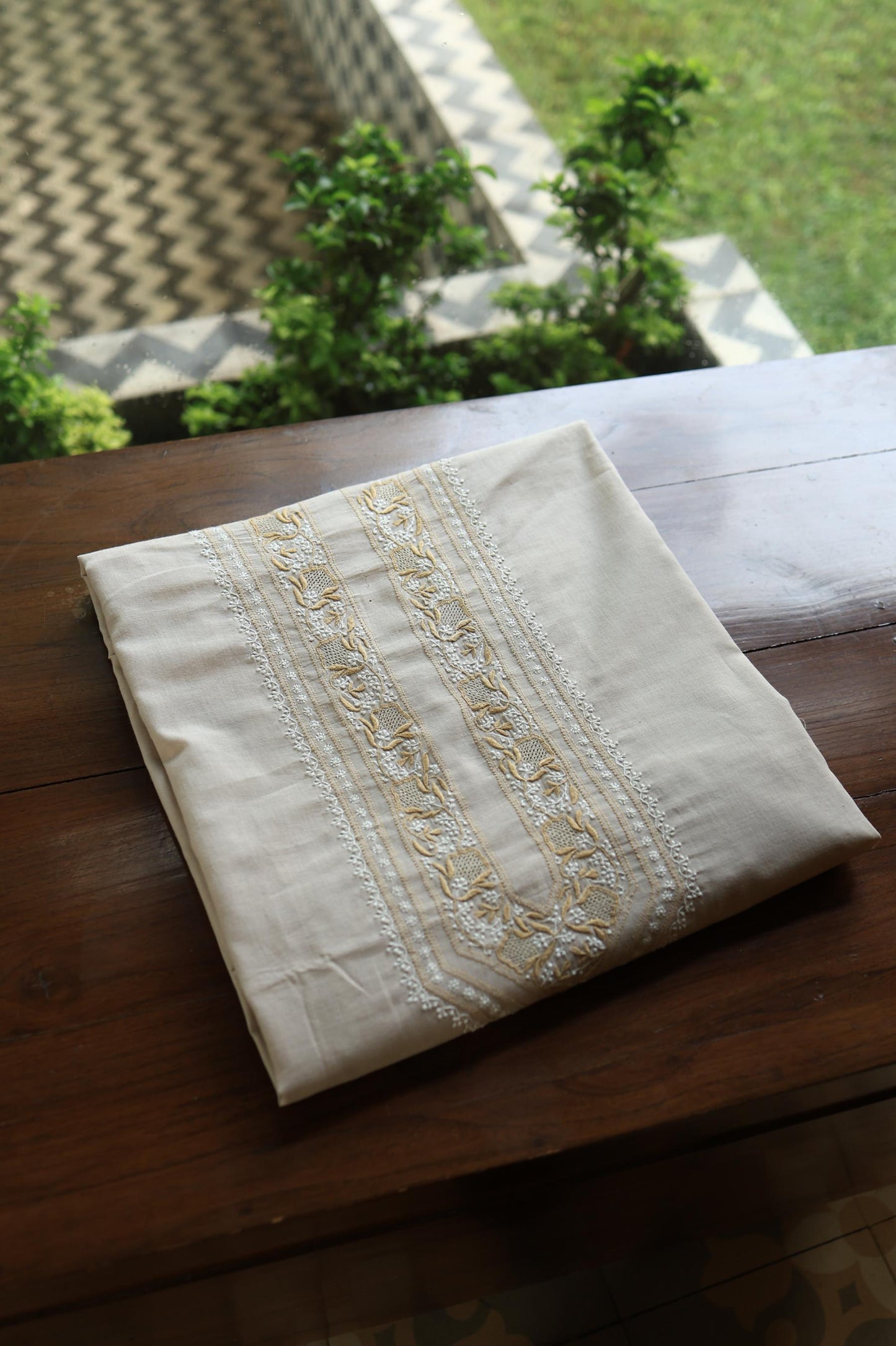 Natural Beige Shade Unisex Chikankari Bengal Muslin Kurta