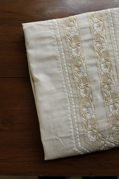 Natural Beige Shade Unisex Chikankari Bengal Muslin Kurta