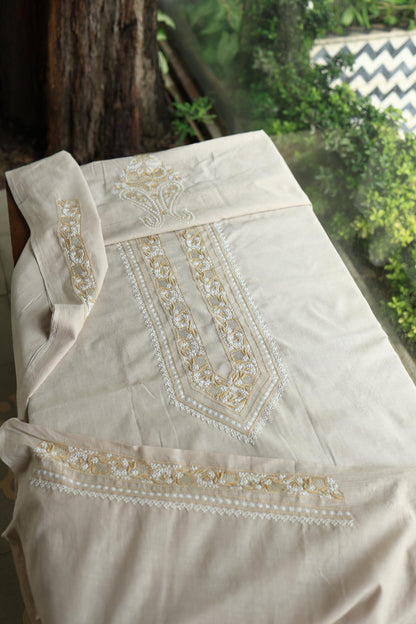 Natural Beige Shade Unisex Chikankari Bengal Muslin Kurta
