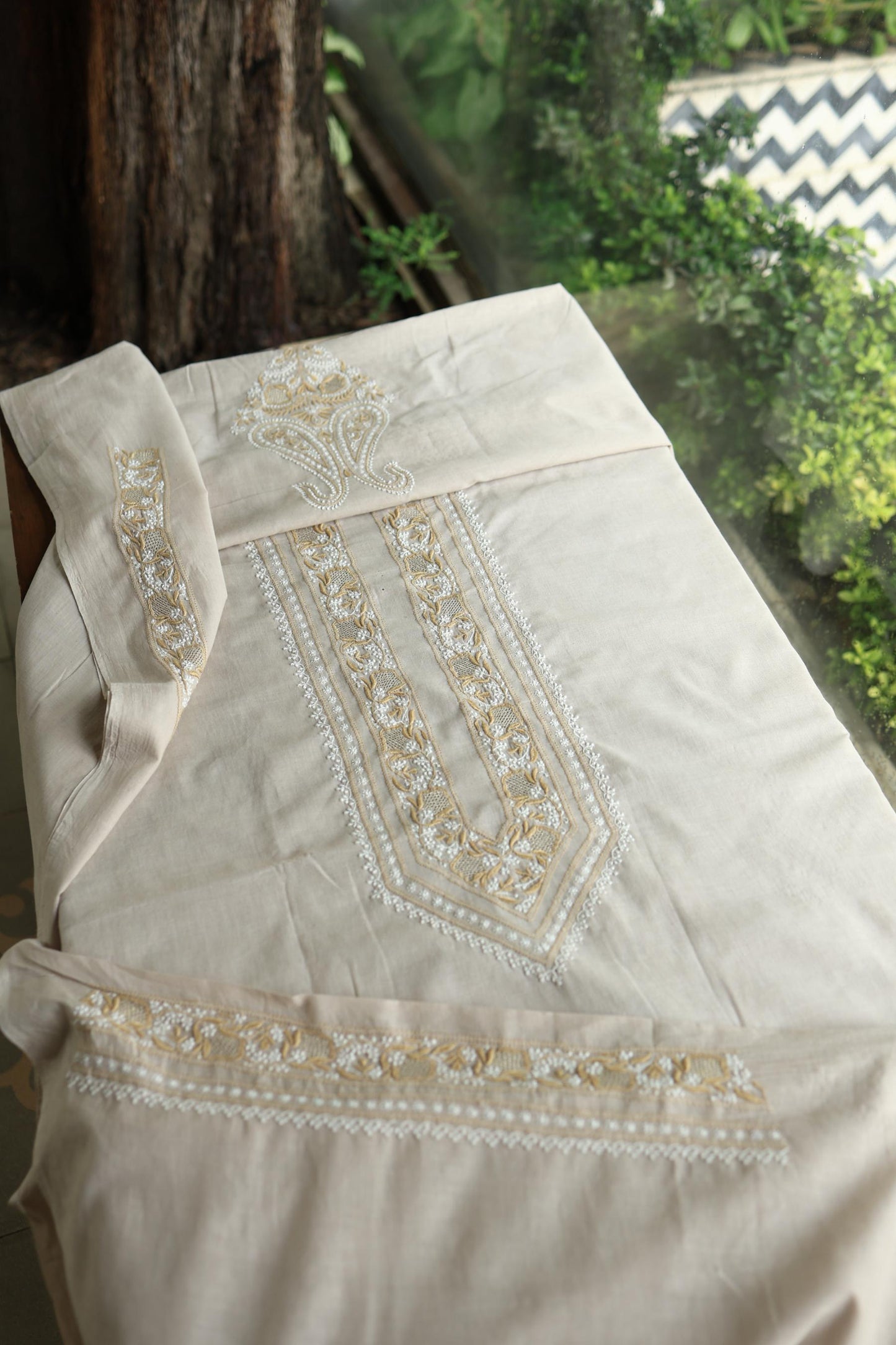 Natural Beige Shade Unisex Chikankari Bengal Muslin Kurta
