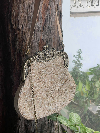 Natural Beige Shade | Vintage Ari Mukaish Sling Bags