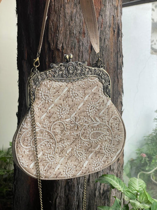 Natural Beige Shade | Vintage Ari Mukaish Sling Bags
