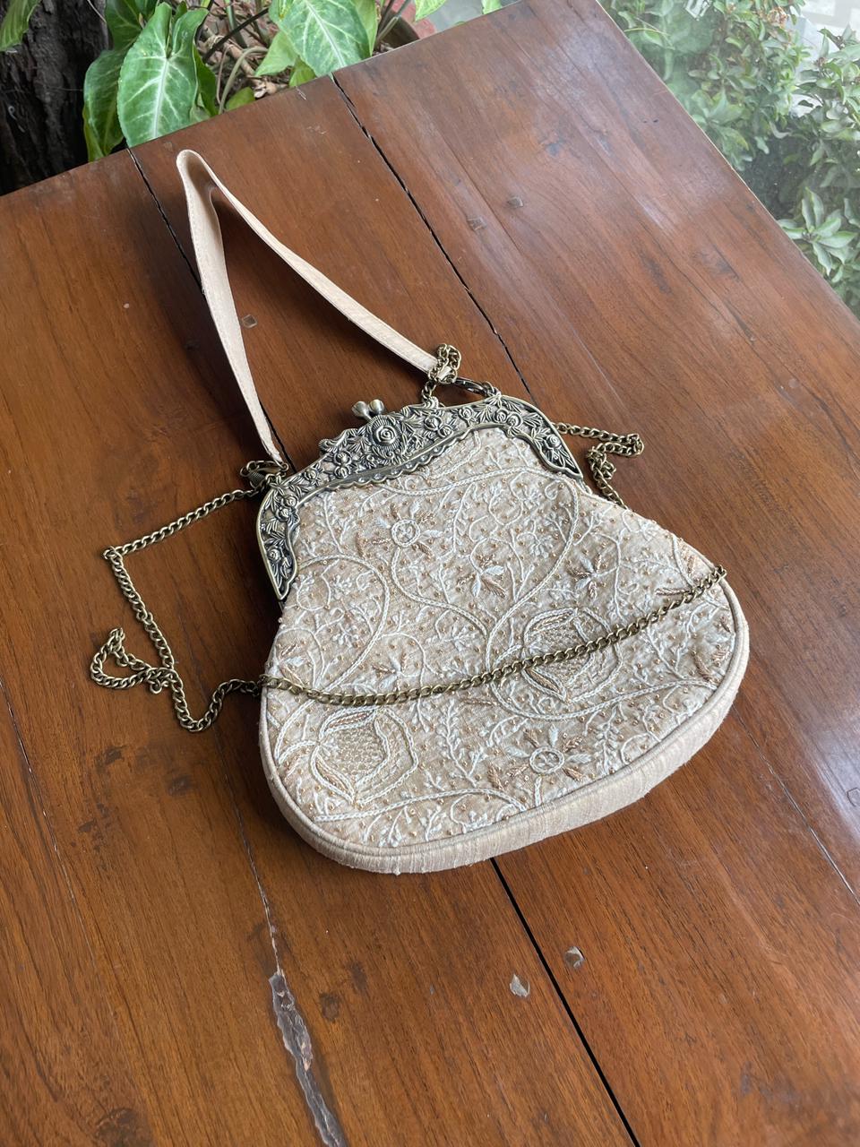 Natural Beige Shade | Vintage Ari Mukaish Sling Bags