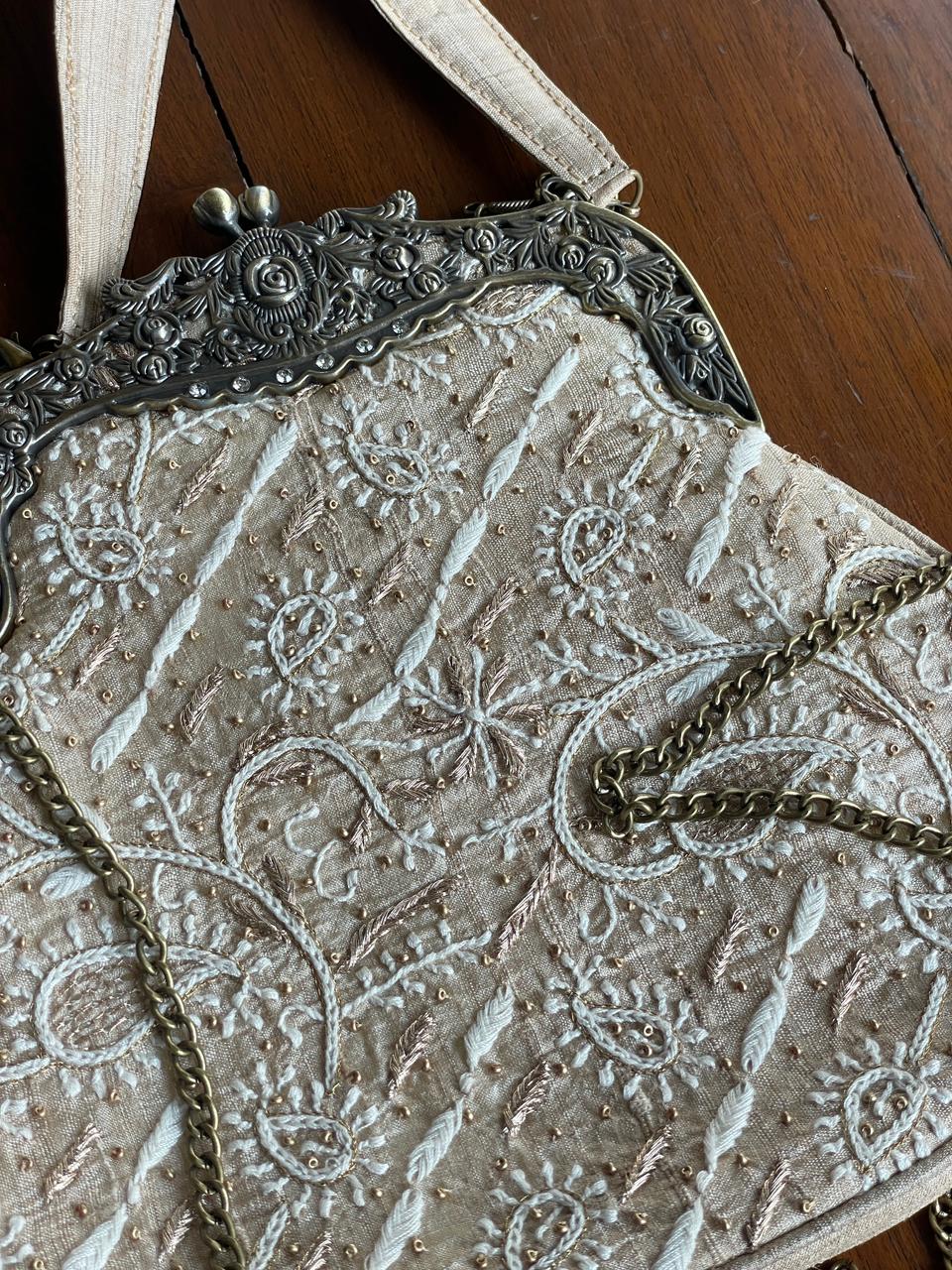 Natural Beige Shade | Vintage Ari Mukaish Sling Bags